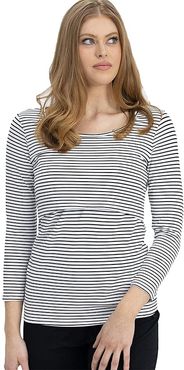 Maternity Long Sleeve Nursing Top (Black/White Stripes) Women's Clothing