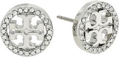 Crystal Logo Circle-Stud Earrings (Tory Silver/Crystal) Earring