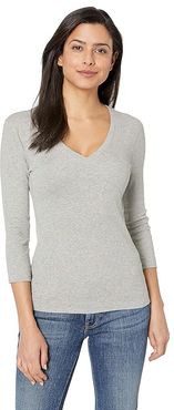 100% Cotton Heritage Knit 3/4 Sleeve Deep V-Neck (Granite) Women's Long Sleeve Pullover