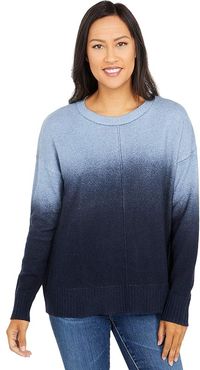 Ombre Crew Neck Sweater with Front Seam Detail (Blue/Navy) Women's Sweater
