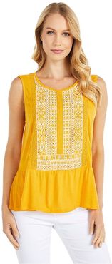 Embroidered Peplum Top (Golden Glow Multi) Women's Clothing