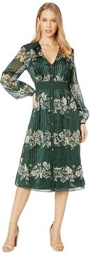Delyla Meadowsweet Long Sleeve Midi Dress (Dark Green) Women's Clothing
