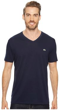 Short Sleeve V-Neck Pima Jersey Tee (Navy Blue) Men's T Shirt