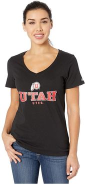 Utah Utes University V-Neck Tee (Black 2) Women's T Shirt