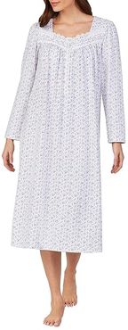 Cotton Jersey Knit Ballet Long Sleeve Gown (Multi Rose) Women's Pajama