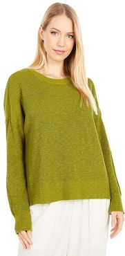 Organic Cotton Linen Slub Crew Neck Top (Mustard Green) Women's Clothing