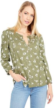 Floral Printed Wrap Top (Olive Multi) Women's Clothing