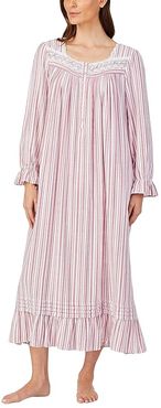 Cotton Flannel Long Sleeve Ballet Gown (Wine Stripe) Women's Pajama