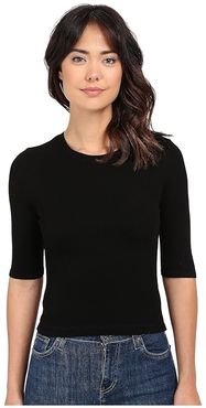2X1 Rib Elbow Sleeve Crop (Black) Women's Short Sleeve Pullover