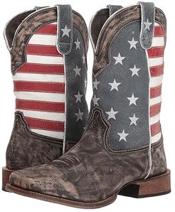 America (Distressed Brown Leather Vamp/Flag Shaft) Cowboy Boots