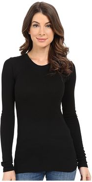 Long Sleeve Crewneck Thermal Top (Black) Women's Long Sleeve Pullover