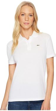 Short Sleeve Two-Button Classic Fit Pique Polo (White) Women's Clothing