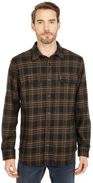 Vintage Flannel Work Shirt (Black/Olive Plaid) Men's Clothing