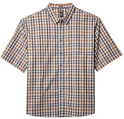 Big Tall Short Sleeve Woven Shirt (Navy Brown Duck Plaid) Men's Clothing