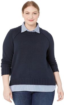Plus Size Layered Cotton Sweater (Lauren Navy) Women's Clothing
