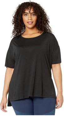 Plus Size Yoga Layer Short Sleeve Top (Black/Dark Smoke Grey) Women's Clothing