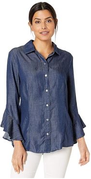 Button Front Flounce Sleeve Shirt (Uptown Rinse) Women's Clothing
