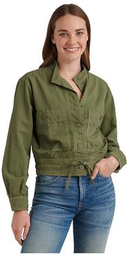 Long Sleeve Button-Up Two-Pocket Femme Surplus Jacket (Romaine Green) Women's Clothing