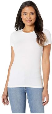 Refined Stretch 1X1 Rib Short Sleeve Top (White) Women's T Shirt