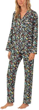 Long Sleeve Classic Notch Collar Pajama Set (Woven Sateen) (Artist's Garden) Women's Pajama Sets