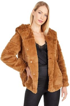 Goldie Hooded Faux Fur Coat (Camel) Women's Clothing
