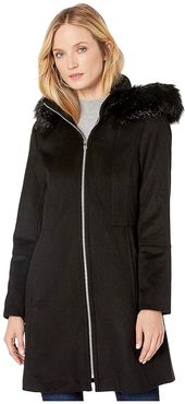 Zip Front Wool with Hood (Black) Women's Coat
