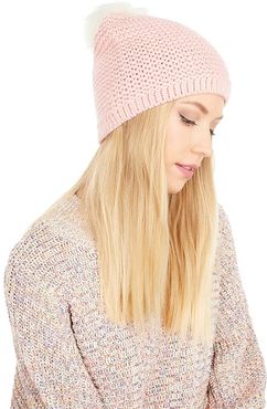 Reverse Stitch Beanie with Faux Fur Pom (Pink Cloud) Beanies