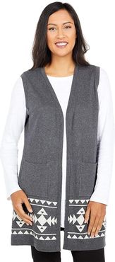 Evelyn Indian Headress Long Sweater Vest (Charcoal) Women's Clothing