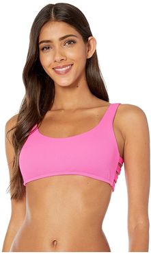 Fine Line Rib Kiera Cutout Side Bralette Top (Pink Punch) Women's Swimwear