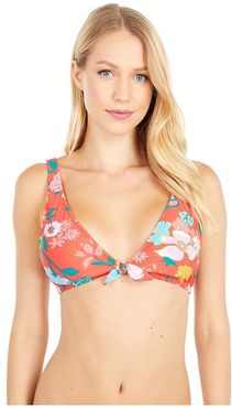 Gavotte Floral Tie Front Top (Red/Jade Multi) Women's Swimwear