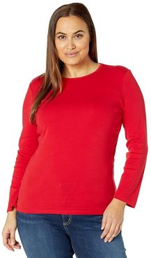 Plus Size Cotton-Blend Long Sleeve Top (Lipstick Red) Women's Clothing