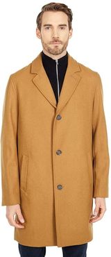 37 Melton Wool Notched Collar Coat with Welt Body Pockets (Camel) Men's Clothing