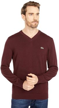 Long Sleeve Solid V-Neck Sweater (Grape Vine) Men's Clothing