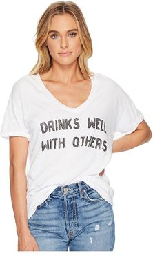 Drinks Well w/ Others Short Sleeve V-Neck T-Shirt (White) Women's T Shirt