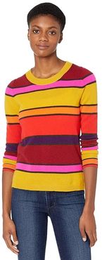 Cashmere Crew Neck Sweater in Multi Stripe (Golden Mustard Multi) Women's Sweater