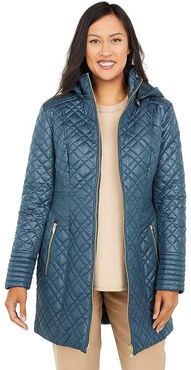 Multi-Stitched Quilt Jacket with Hood (Peacock) Women's Clothing