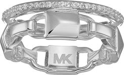 Precious Metal-Plated Sterling Silver Mercer Link Pave Halo Ring (Silver) Ring