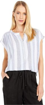 Striped Short Sleeve Henley Top (Sea Stripe) Women's Clothing