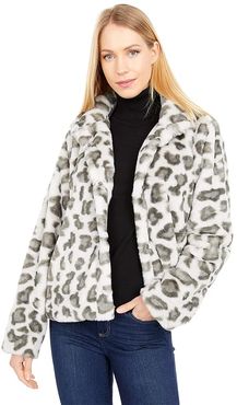 Natural Beauties Leopard Faux Fur Snap Jacket (Heather) Women's Clothing