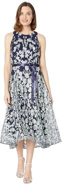Flare Skirt Party Dress (Navy Mint Floral) Women's Dress