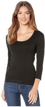 1X1 3/4 Sleeve Scoop Neck Tee (Black) Women's Clothing