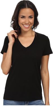 Slub Jersey S/S V-Neck Tee (Black) Women's T Shirt