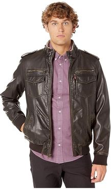 Two-Pocket Military Bomber with Sherpa Lining (Dark Brown) Men's Clothing
