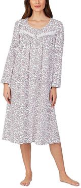 Cotton Jersey Knit Long Nightgown (White Scroll) Women's Pajama