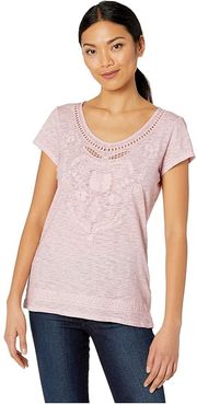 Short Sleeve Embroidered Sweet Heart Top (Mauve) Women's Clothing