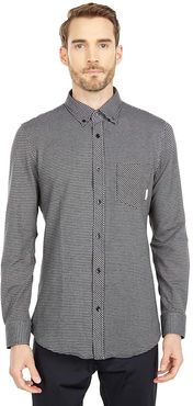 Long Sleeve Gingham Jacquard Knitted Shirt (Black) Men's Clothing