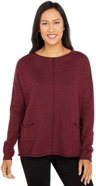 Cotton Cashmere Sweater with Center Contrast Stripe Detail (Beetroot) Women's Sweater