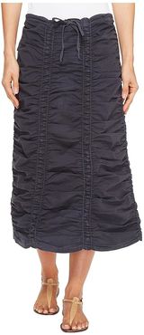 Stretch Poplin Double Shirred Panel Skirt (Charcoal) Women's Skirt
