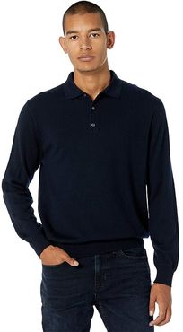 Washable Merino Wool Polo Sweater (Indigo Sea) Men's Clothing