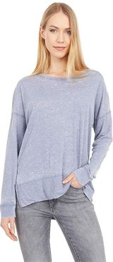 Burnout Wash Jersey Long Sleeve Drop Shoulder Tee (Indigo Ink) Women's Clothing